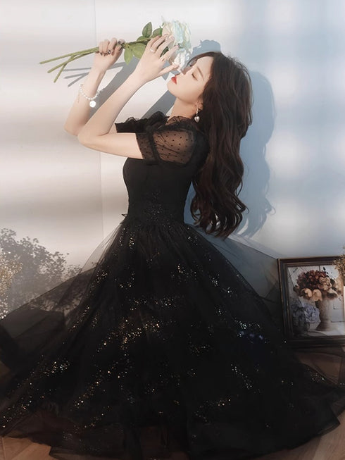 Black Sweetheart Tulle Beaded Short Homecoming Dress, Black Tulle Short Prom Dress